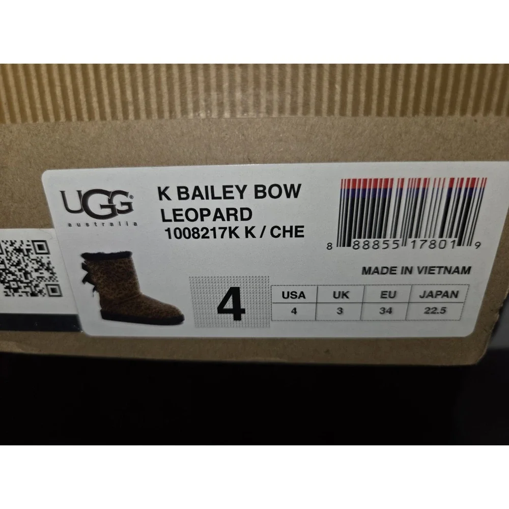 Ugg Australia K Bailey Bow Leopard Print Sheepskin Leather Boots